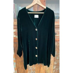 Green Silk Velvet Blend Jenny Helene Velvet Cardigan